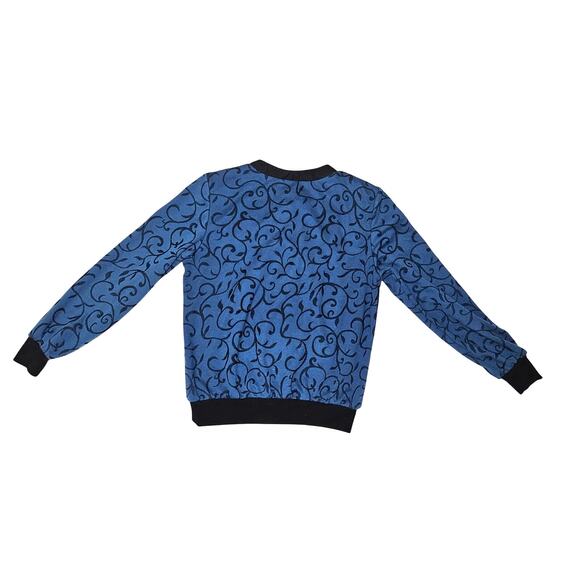 VTG Alfred Dunner Cardigan Women Petite Small Blue Scroll Print Button Front USA - Picture 3 of 8